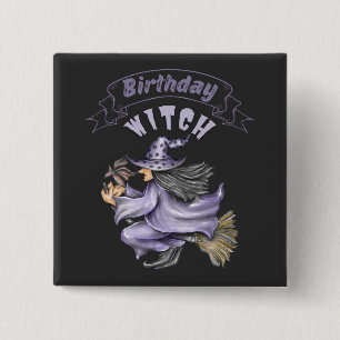 Oktober verjaardag Witch Spooky Halloween Vierkante Button 5,1 Cm