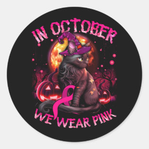 Oktober We Draag Pink Black Cat Witch borstkanker Ronde Sticker