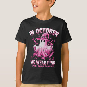 Oktober We Draag Pink Ghost Witch Borstkanker Awa T-shirt