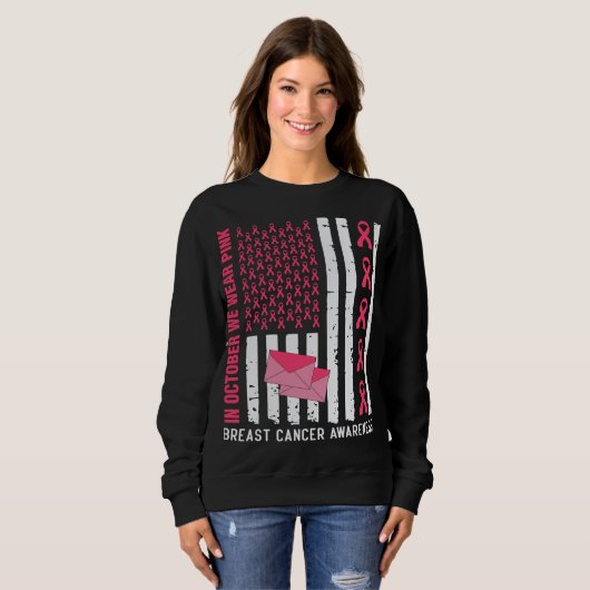 Oktober We Draag Roze Borstkanker Bewustzijn Posta Trui (Voorkant volledig)