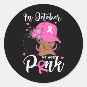 Oktober We Draag Roze Borstkanker Bewustzijn Zwart Ronde Sticker