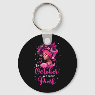 Oktober We Draag Roze Borstkanker Bewustzijn Zwart Sleutelhanger
