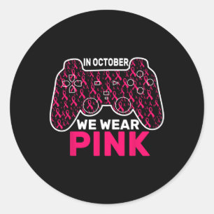 Oktober We Draag Roze Borstkanker Gaming Kinder To Ronde Sticker