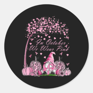 Oktober We Draag Roze Borstkanker Gnoom Herfst Fa Ronde Sticker