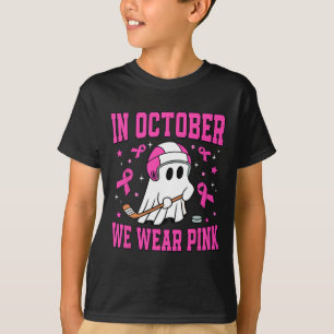 Oktober We Draag Roze Ghost Hockey Borstkanker T-shirt