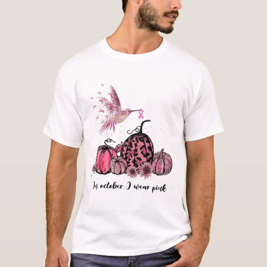 Oktober We Draag Roze Kolibrie Borstkanker Awa T-shirt (Voorkant)