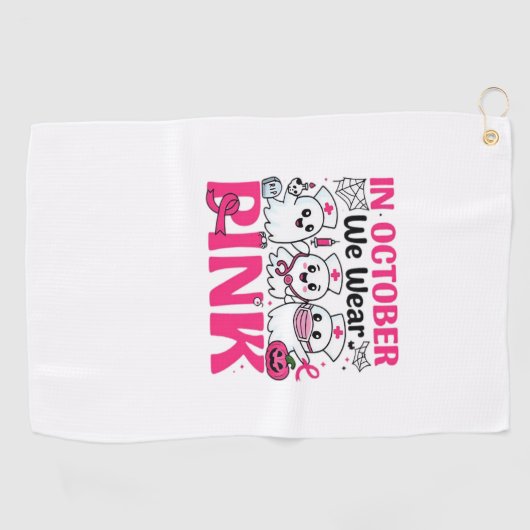 Oktober We Draag Roze Verpleegster Borstkanker Bew Golfhanddoek (Horizontaal)