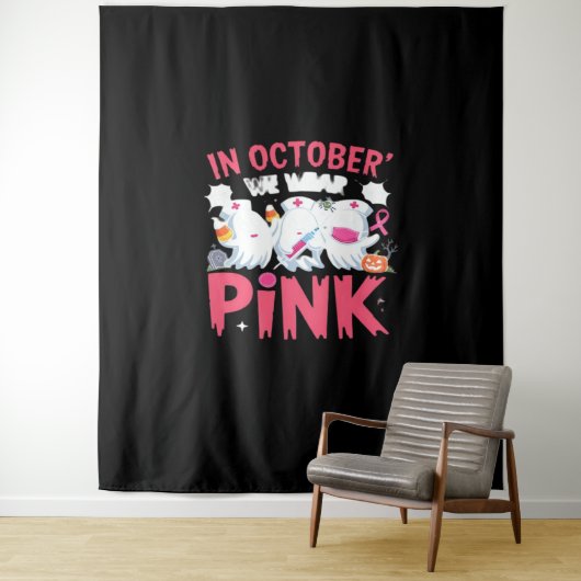Oktober We Draag Roze Verpleegster Borstkanker Bew Wandkleed (In situ)