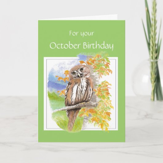 Oktoberdag, Herfst Owl Bird Kaart (Voorkant)