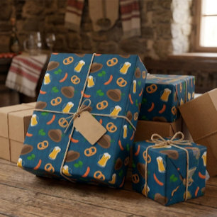 Oktoberfest Bier, Brezel & Worst Patroon Inpakpapi Cadeaupapier