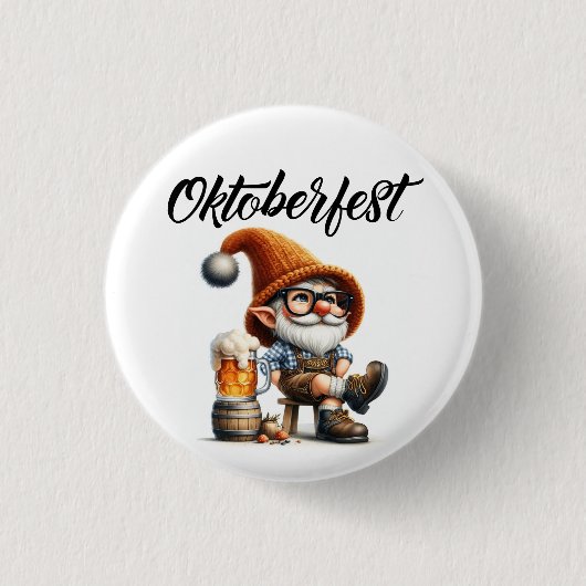Oktoberfest Bier Kabouter Ronde Button 3,2 Cm (Voorkant)