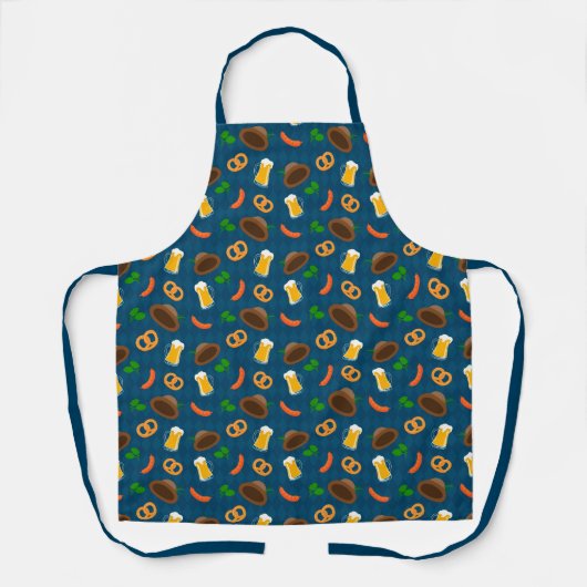 Oktoberfest Bier, Pretzel & Sausage Pattern Schort (Voorkant)