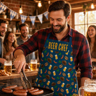 Oktoberfest Bier, Pretzel & Sausage Pattern Schort