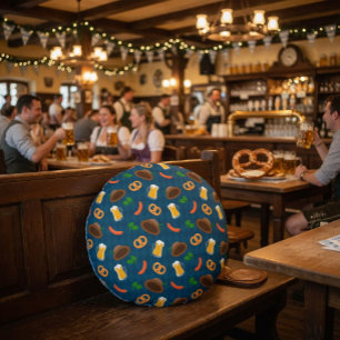 Oktoberfest Bier, Pretzel & Worst Patroon Gooi Rond Kussen