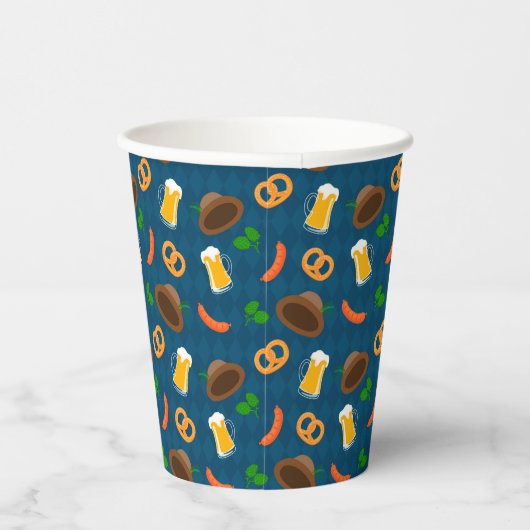 Oktoberfest Bier, Pretzel & Worst Patroon Papier Papieren Bekers (Rechts)