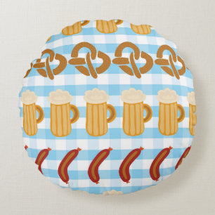 Oktoberfest: bier, pretzel, worstpatroon rond kussen