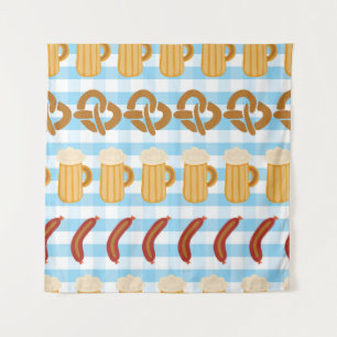Oktoberfest: bier, pretzel, worstpatroon wandkleed