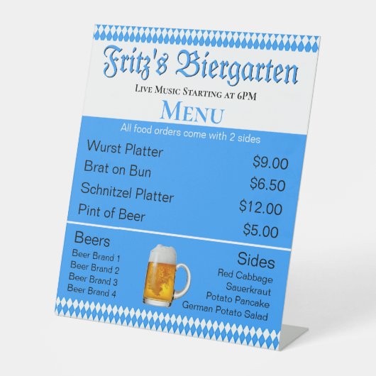 Oktoberfest Biergarten Menu Pedestal Sign Reclamebord Met Voetstuk (Voorkant)