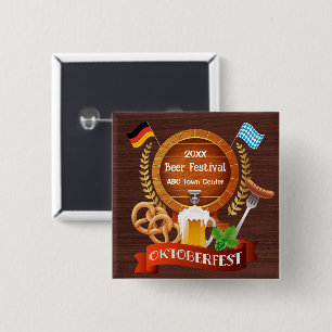 Oktoberfest-biervat Vierkante Button 5,1 Cm