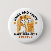 Oktoberfest Cat Party Paws en Pints Ronde Button 5,7 Cm (Voorkant)