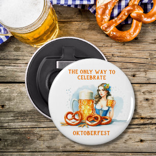 Oktoberfest-feest met bier en pretzels ai button flesopener