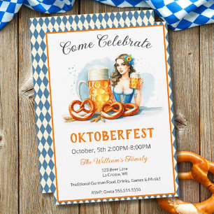 Oktoberfest-feest met bier en pretzels ai  kaart