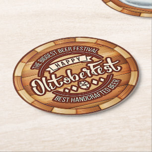 Oktoberfest Festival Brown Wooden Beer Barrel Ronde Kartonnen Onderzetter