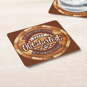 Oktoberfest Festival Brown Wooden Beer Barrel Vierkante Kartonnen Onderzetter