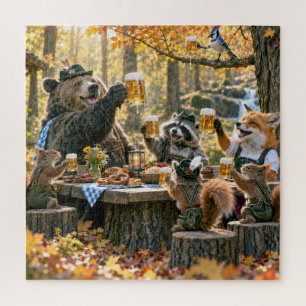 Oktoberfest in het bos met wilde dieren legpuzzel