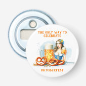 Oktoberfest met bier en pretzelsai button flesopener (Voorkant)
