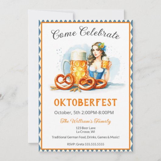 Oktoberfest met bier en pretzelsai kaart (Voorkant)