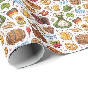 Oktoberfest-viering Naadloos Patroon – Wrappin Cadeaupapier