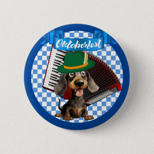 Oktoberfest Weiner Hond Met Accordeon Knop Ronde Button 5,7 Cm