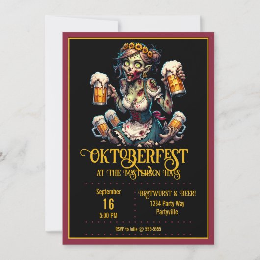 Oktoberfest Zombie Barmaid uitnodiging (Voorkant)