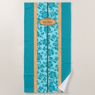 okuleia Hawaiian Faux Wood Monogram Surfboard Blau Strandlaken