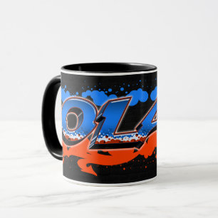 Olaf prénom nom graffiti bleu orange tasse