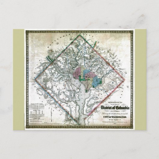 Old 1862 Washington District of Columbia Map Briefkaart (Voorkant)