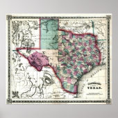 Old 1866 Texas Map Poster (Voorkant)