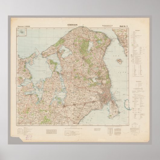 Old 1941 Copenhagen Map, Denmark Poster (Devant)