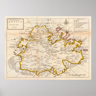 Old Antigua Map (1736) Waladli Island Atla Poster