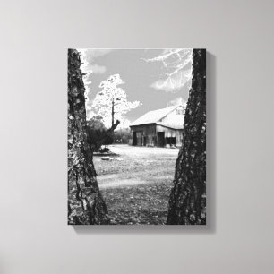 Old Barn Rural Barns Country Black & White Foto Canvas Afdruk