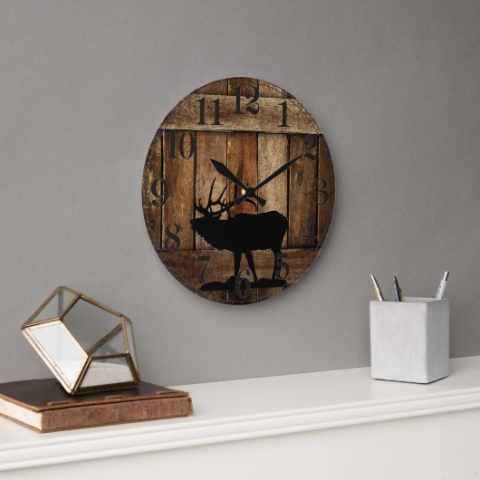 Old Barn Wood & Elk Silhouette Grote Klok (Kantoor)