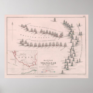 Old Battle of Trafalgar Map Poster