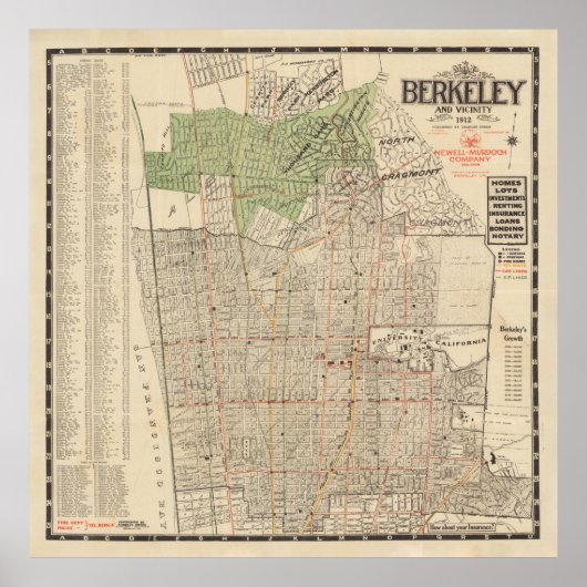 Old Berkeley CA Map (1912) Poster (Voorkant)