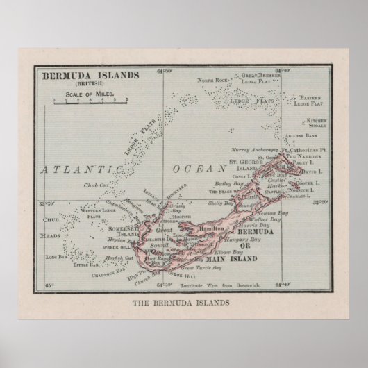 Old Bermuda Map (1912)  Bermudian Island Poster (Voorkant)
