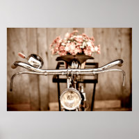 Old bicycle and flowers blur in background process