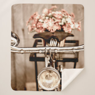 Old bicycle and flowers blur in background process sherpa deken
