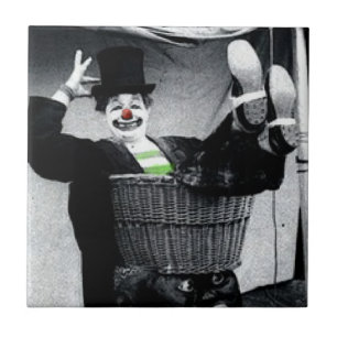 Old Black and White Photo of a Goofy Clown Tegeltje