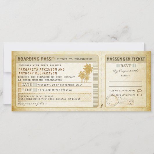 Old Boarding Pass Wedding Tickets-Invites & RSVP Kaart (Voorkant)
