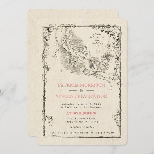 Old Book Fairytale Faire-part de mariage (Devant / Derrière)